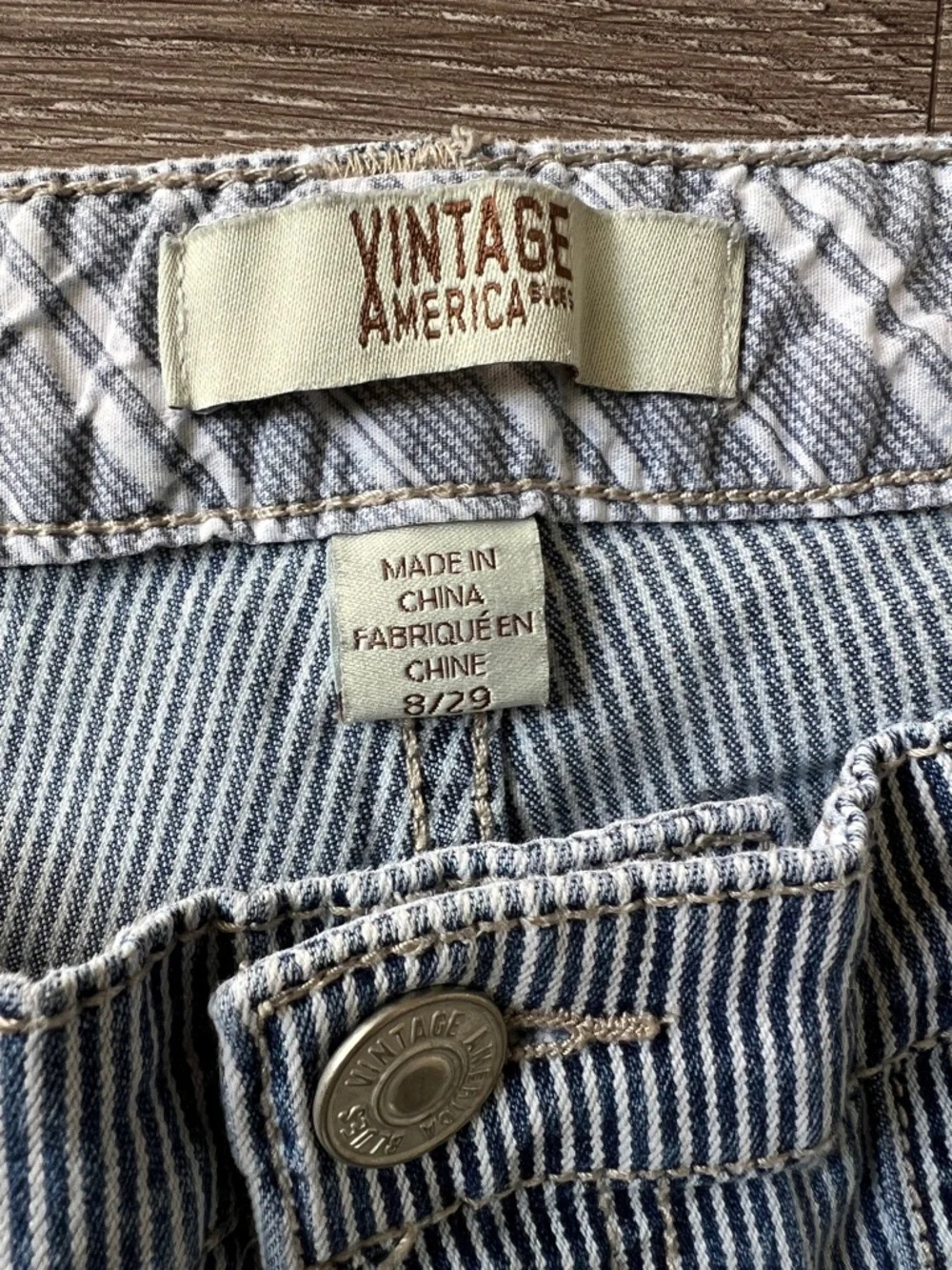 Vintage America Pinstripe Bestie Jeans Raw Hem Cropped Slim Straight Size 8/29